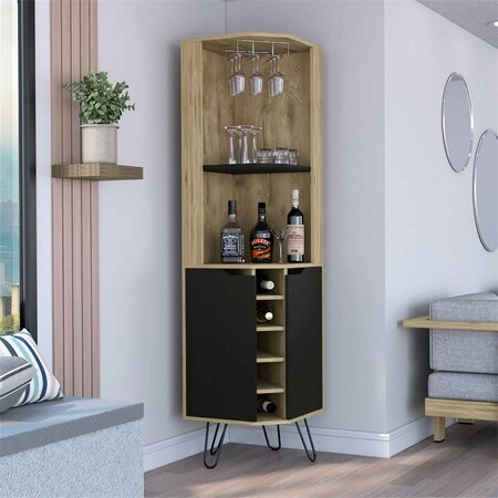 DEPOT E-SHOP Bursan Corner Bar Cabinet, Macadamia & Black DE-BMW7763